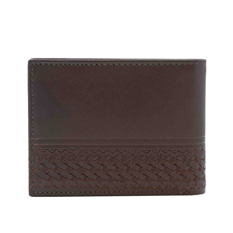Men's Bifold Leather Wallet with Basket Weave Pattern - Western Style