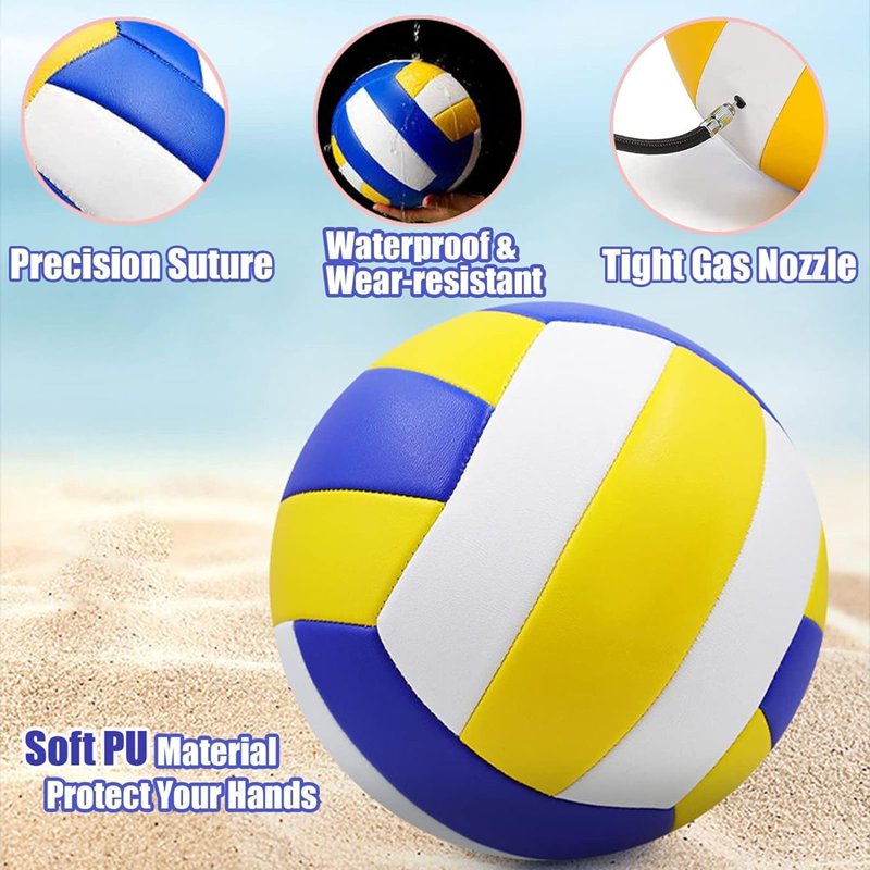 Official Size 5 PU Leather Volleyball with Pump - Indoor & Outdoor Play Set