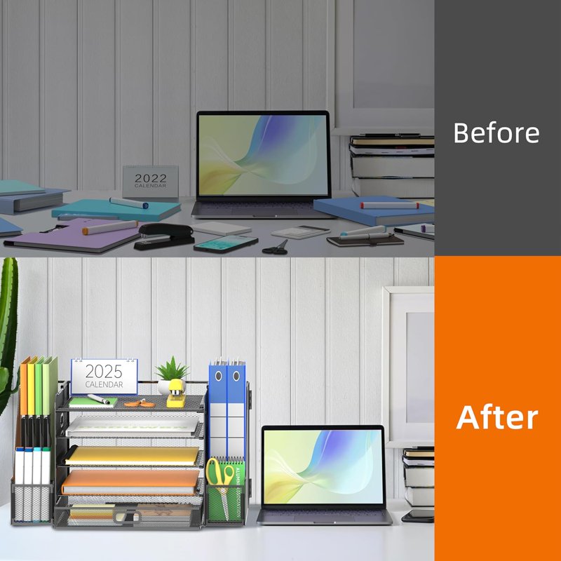Mesh Desk Organizer with File Holder 5-Tier Letter Tray & Drawer - Multi Color