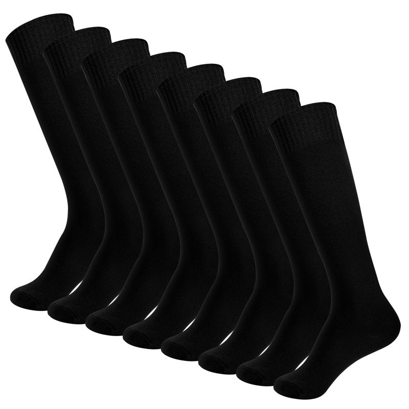 Football Soccer Socks 4 Pairs Knee-High Athletic Socks with Non-Slip Cuff, Medium Cushion, 8in Foot Length, Black