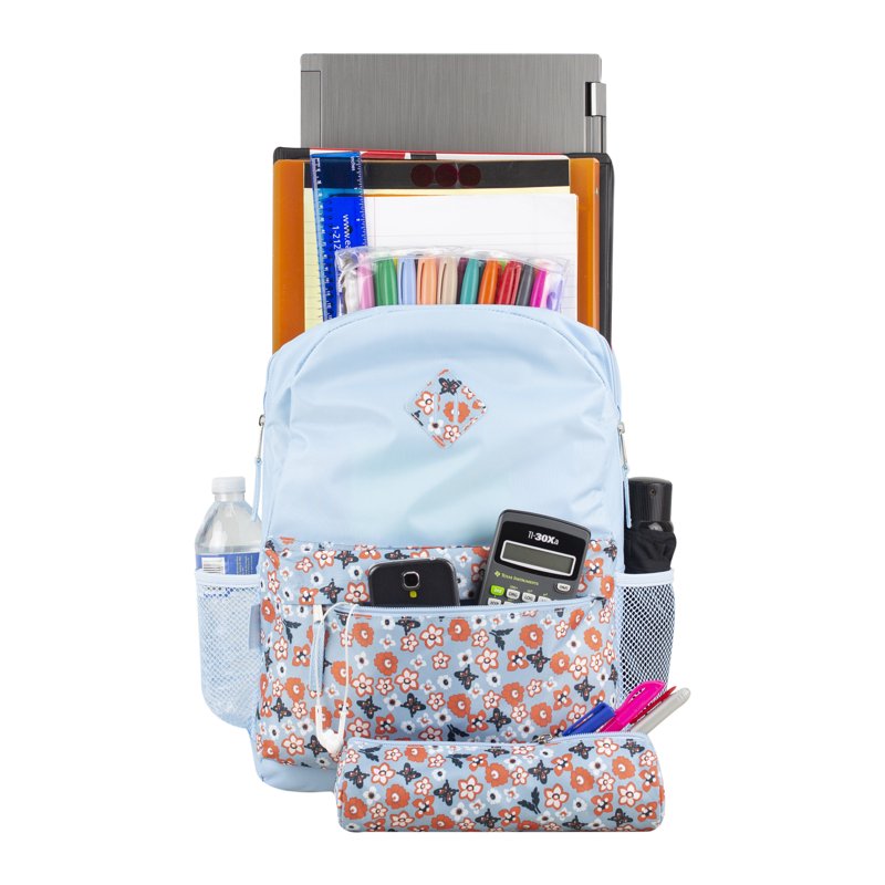 Spacious Butterfly Flowers Backpack with Matching Pencil Case - Multiple Colors
