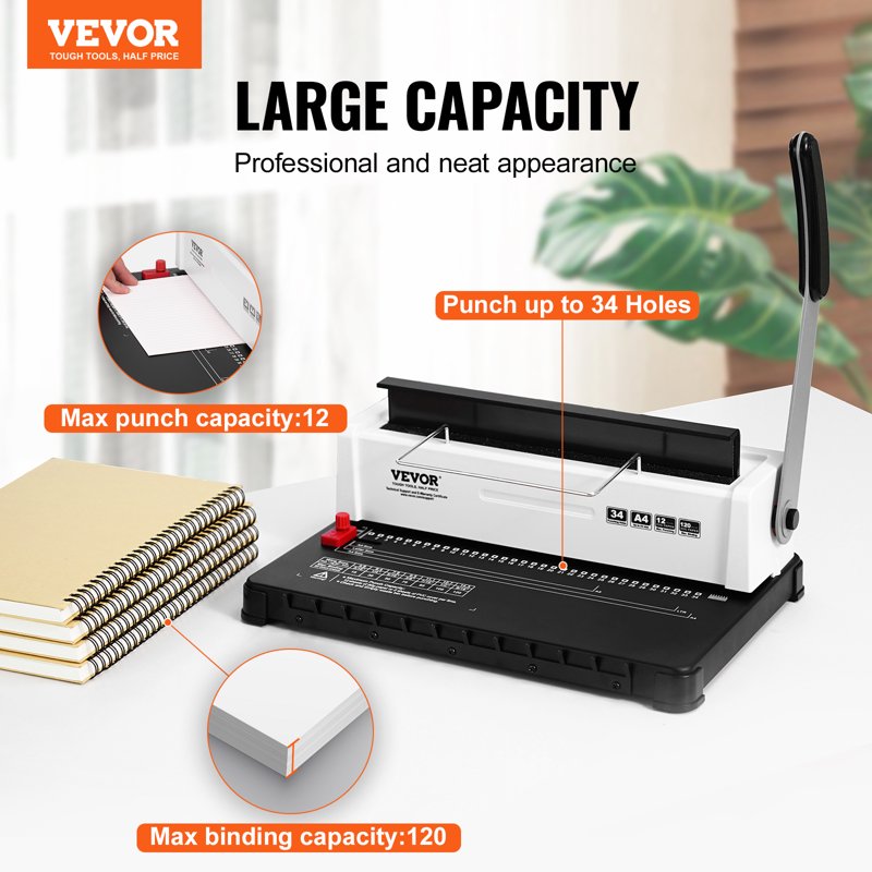 Manual Coil Binding Machine for Office & School Documents, 34-Holes, A4 & Letter Size