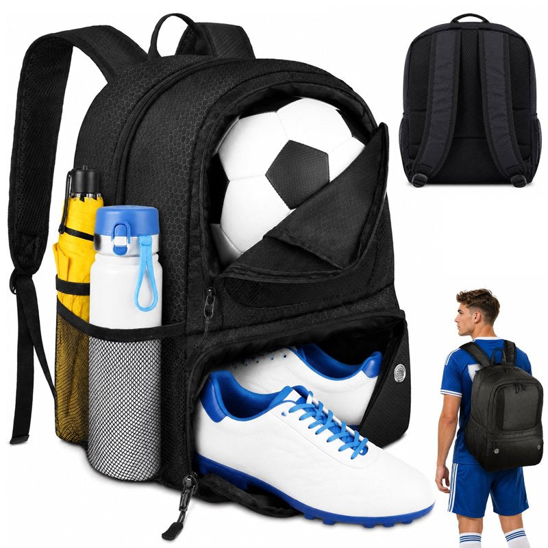 Soccer Bag with Ball Holder & Shoe Compartment Water-Resistant Sports Backpack