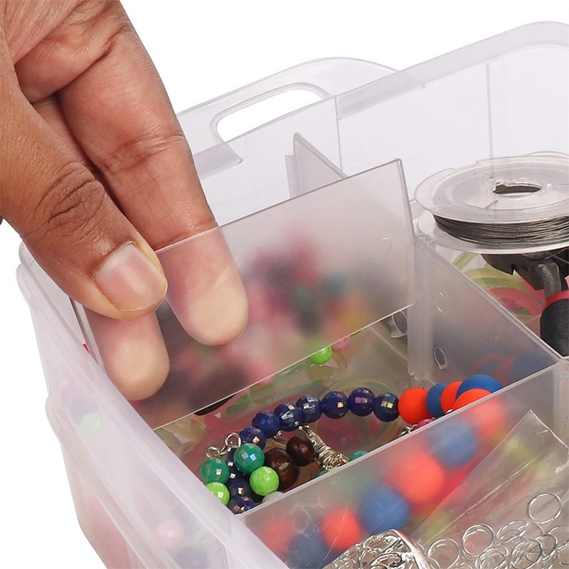 3-Tier Stackable Storage Container with 18 Adjustable Compartments for Crafts and Organization