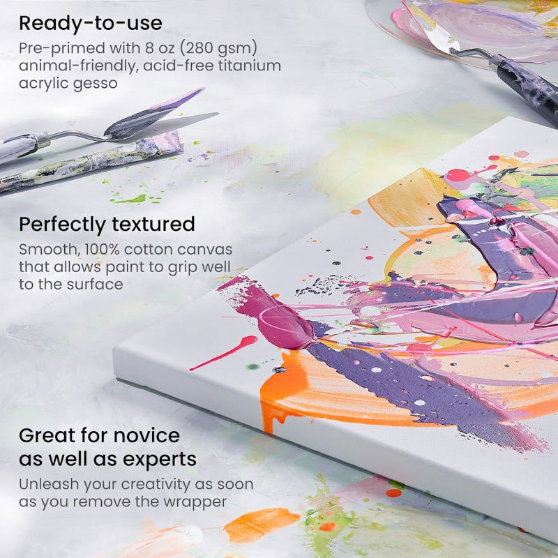 Assorted Large Stretched Canvas Set for Painting and Mixed Media