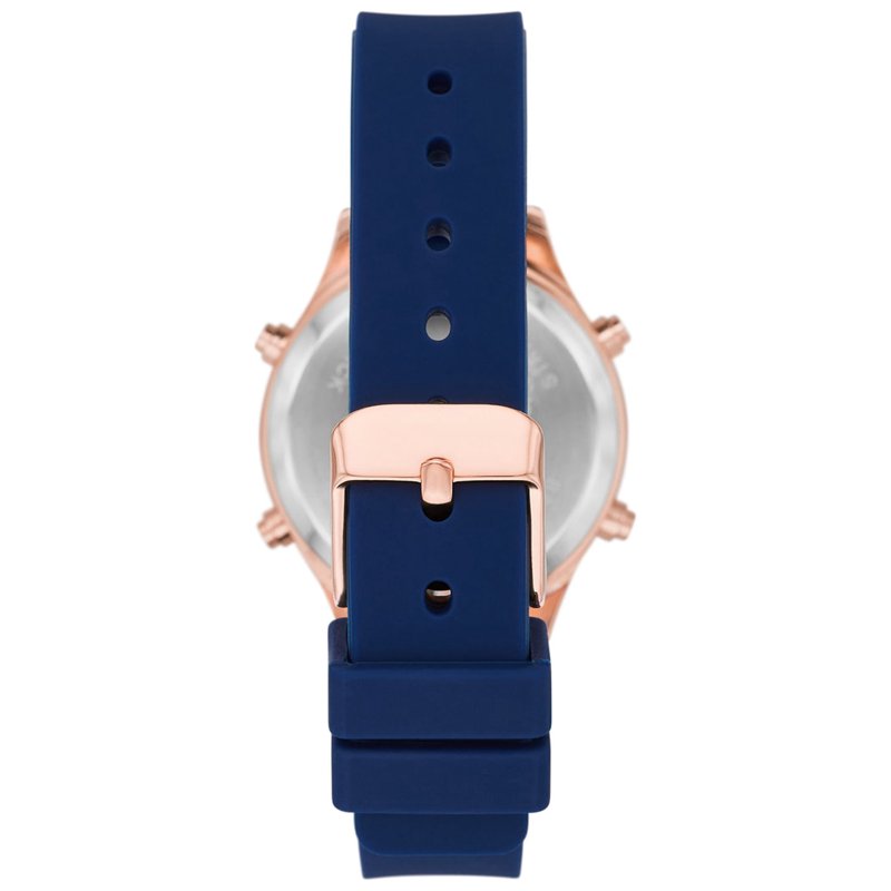 Women's Digital Wristwatch with Rose Gold Case & Navy Silicone Band