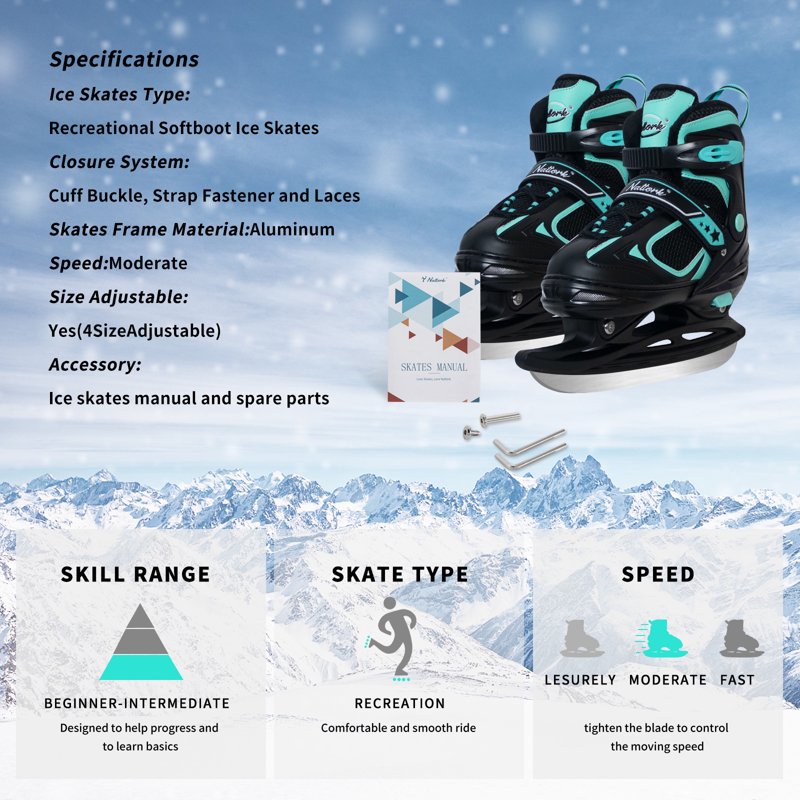 Kids Adjustable Ice Skates for Beginners - Hockey & Recreational Sizes
