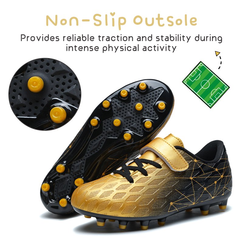 Kids Firm Ground Soccer Cleats - 5 Big Kid, Black/Gold - RDYLBU