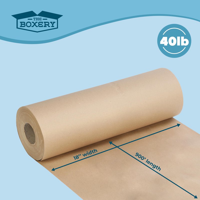 The Boxery 18” x 900’ Kraft Paper Roll, 40lb – Recycled Packaging & Gift Wrapping, Variation: 18"x 900'