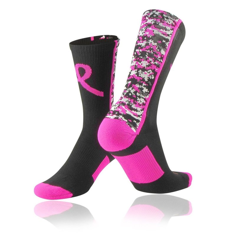 Breast Cancer Awareness Crew Socks with Digital Camo Design - Support & Performance