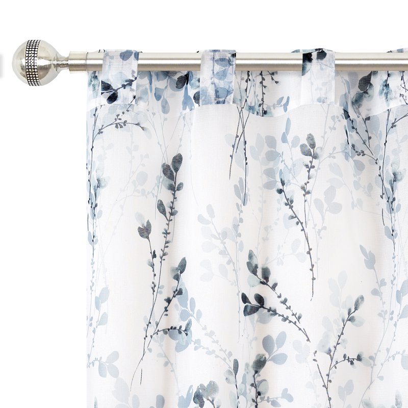 Indoor Floral Light Filtering Curtain Panel - Linen-Like Texture, Teal, 52x84 Inches