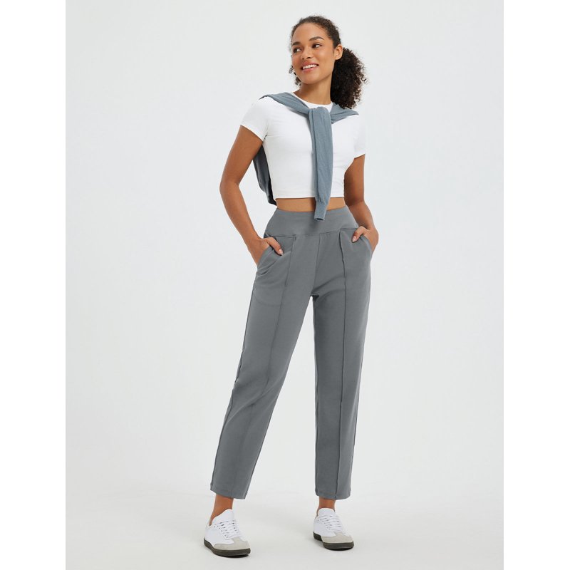 Womens Travel Golf Pants with Pockets - Ankle Stretch Slacks, Dark Gray, M