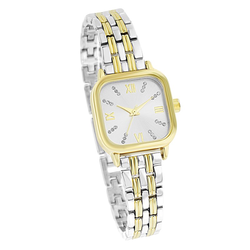 Women's Two-Tone Square Face Analogue Watch with Bracelet