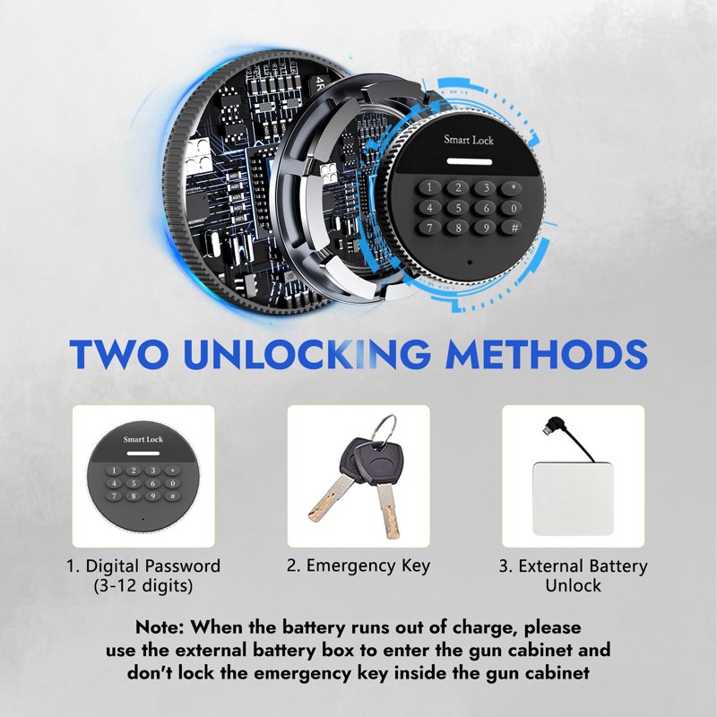 2-3 Gun Safe with Pistol Pockets, Digital Lock & Adjustable Shelves