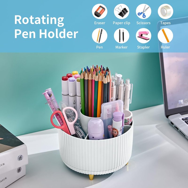 360° Rotating Desk Organizer with 5 Large Compartments for Office & Home