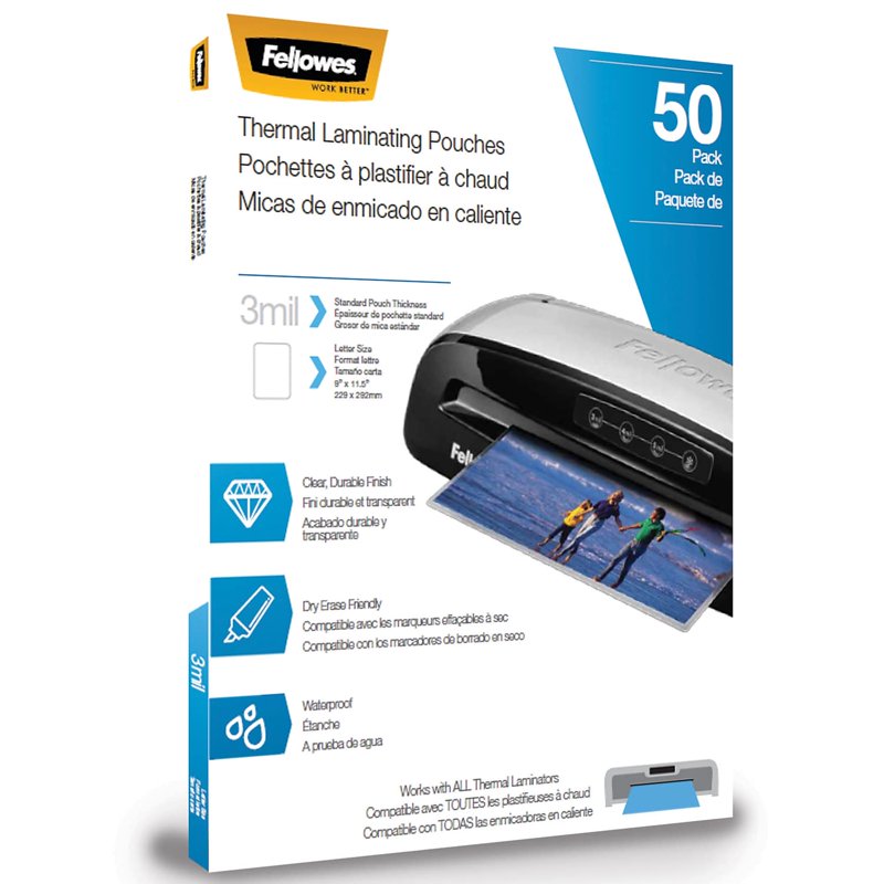 Thermal Laminating Pouches Letter Size 3mil Pack of 50 - Clear, Durable, Dry Erase Friendly