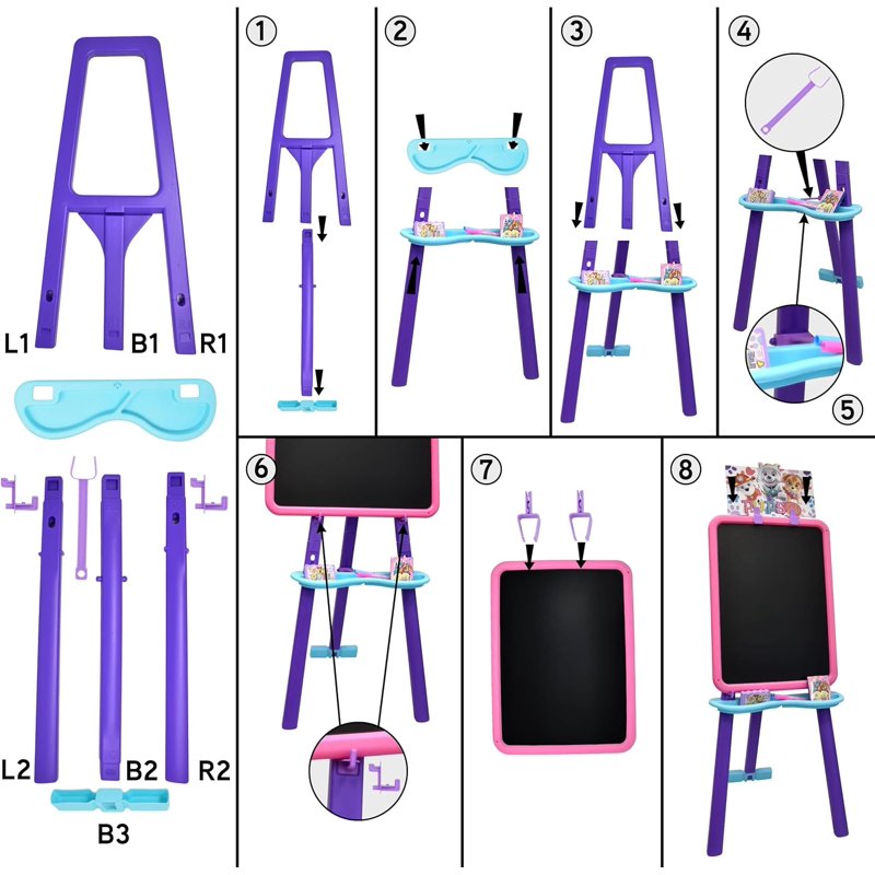 Kids Art Easel with Magnetic Whiteboard & Chalkboard - Pink/Purple