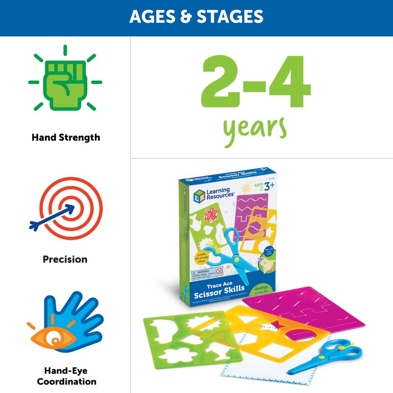 Kids Scissor Skills Set with Safety Scissors & Stencils - Fine Motor Development Toys for Toddlers