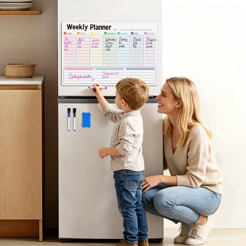 Magnetic Whiteboard Calendar Set for Fridge Weekly & Daily Planner Reusable Dry Erase Surface