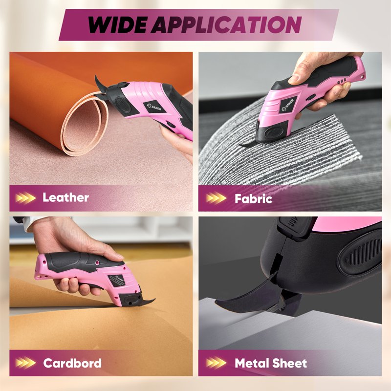 Cordless Electric Scissors for Fabric & Crafting, Lightweight, Rechargeable Pink