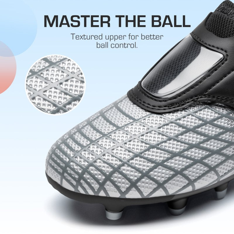 Dream Pairs Kids Soccer Cleats - Silver/Black, Hook & Loop Closure
