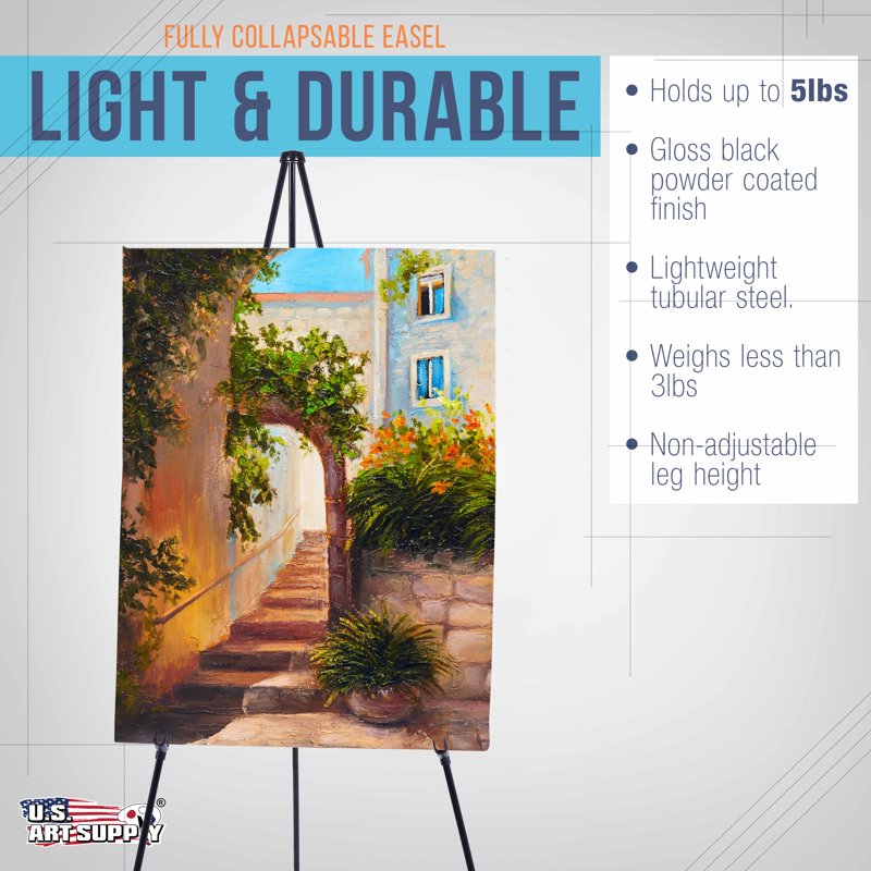 Portable 63-Inch Steel Folding Display Easel with Adjustable Holders