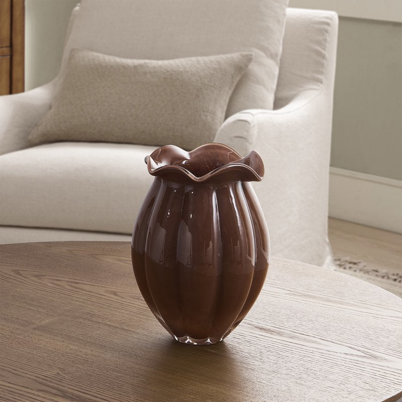 Brown Milky Glass Vase - 9 Inch Decorative Home Accent