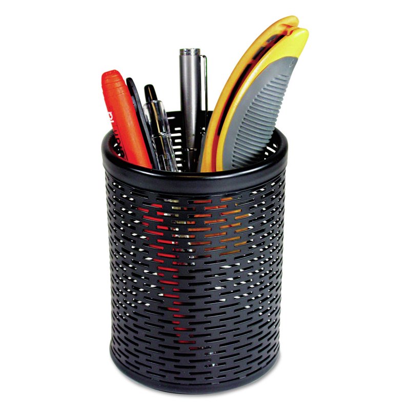 Punched Metal Pencil Cup Organizer - Black, 3.5 inch Diameter