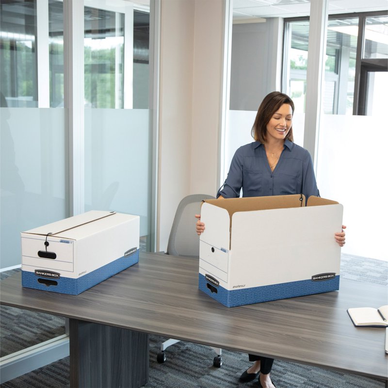 Legal Size Storage Boxes with Locking Lids & Handles - White/Blue, Case of 3