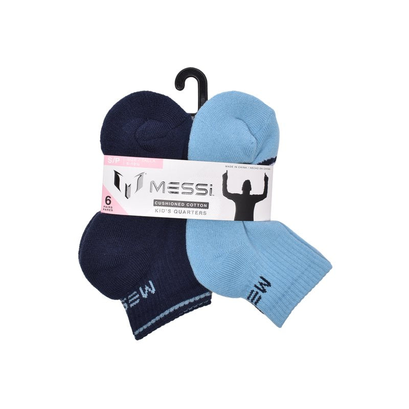 Messi Boys Quarter Socks 6-Pack - Blue Logo, Size S-L (Variation: Blue M Logo, S)