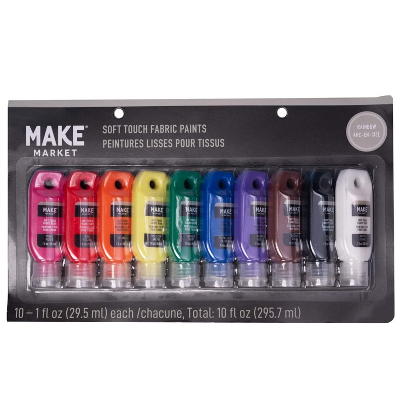 Rainbow Fabric Paint Set - Soft Touch, Opaque, Washable, 10 Shades