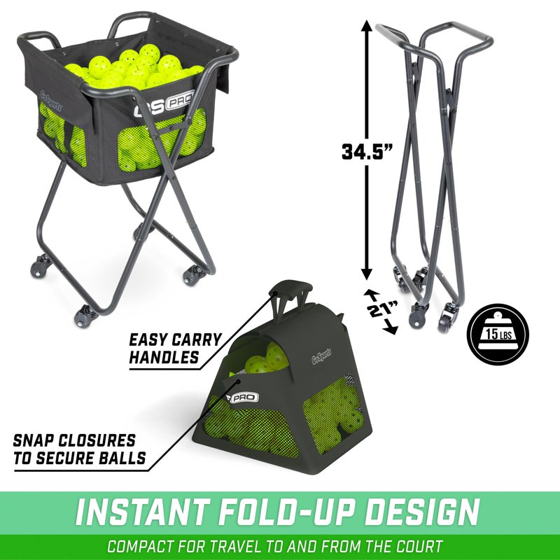 Portable Ball Caddy Cart with Wheels for Pickleballs and Tennis Balls