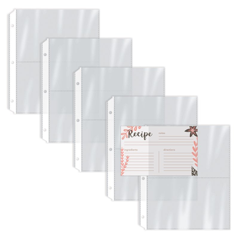 Recipe Card Page Protectors 50 Count - Clear 4x6 Inch Sheets for Binders