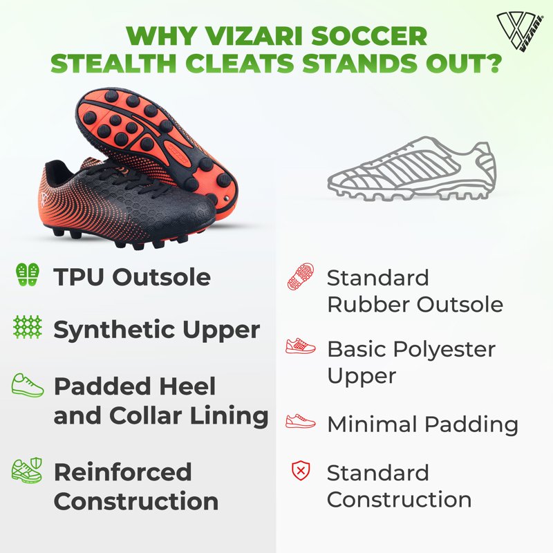 Vizari Stealth Firm Ground Kids Soccer Cleats - Black/Orange, 9
