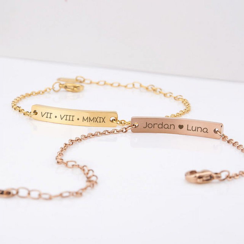 Personalized Engraved Bar Bracelet - Custom Coordinate & Name Jewelry for Her