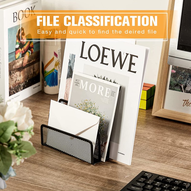 Desk Mail Organizer, Small Metal Mesh Letter Holder for Office & Home