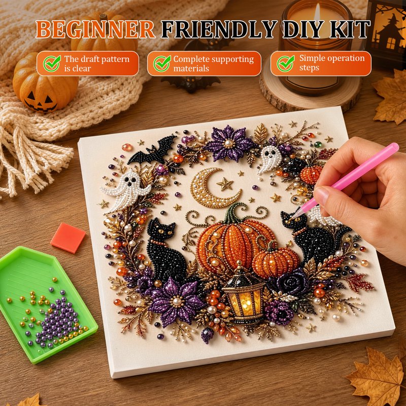 Halloween Ghost Pearl Art DIY Kit - Partial Drill Diamond Art Kit for Adults, Variation STYLE 3