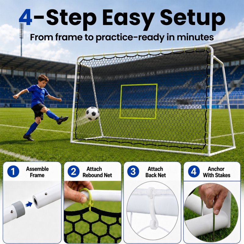 8'x6' 2-in-1 Soccer Rebounder & Goal with 5 Angles, Weatherproof Galvanized Frame