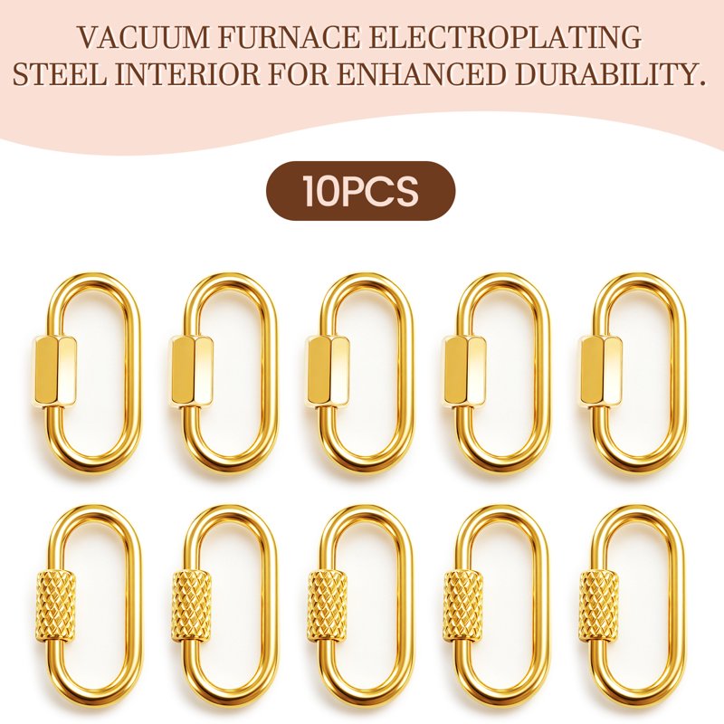 Gold Plated Stainless Steel Carabiner Clasps for Jewelry Making - 10 Pack