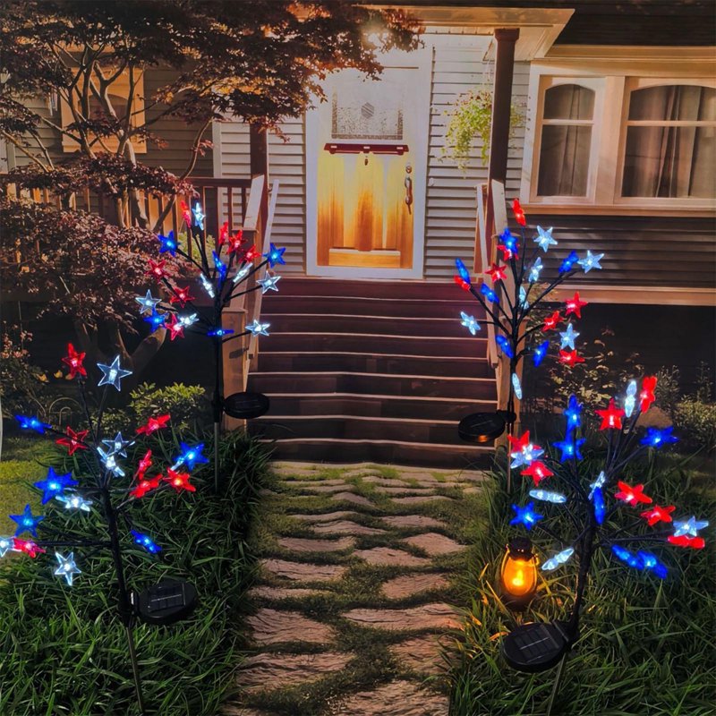 Outdoor Patriotic Solar Star Pathway Lights - Waterproof 4th of July Garden Decor