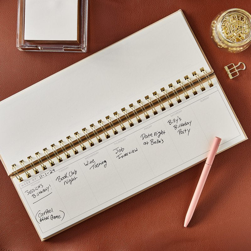 Undated Leather Weekly Planner 13x4 Inches - Dusky Taupe, Spiral Bound