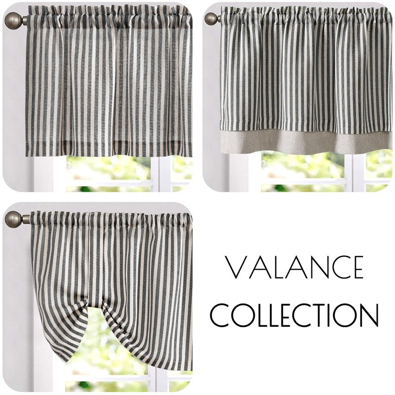 Blackout Kitchen Valance 50x18 Inch Double Layer Stripe Window Curtain - Rustic Home Decor