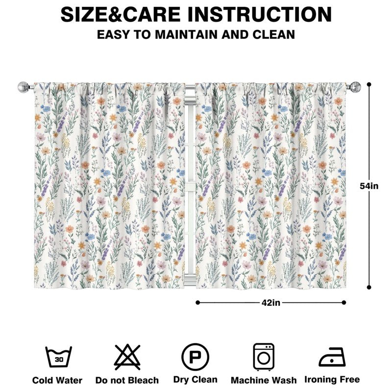 Floral Pattern Blackout Curtains 42x54 Inch - 2 Panels for Bedroom & Study