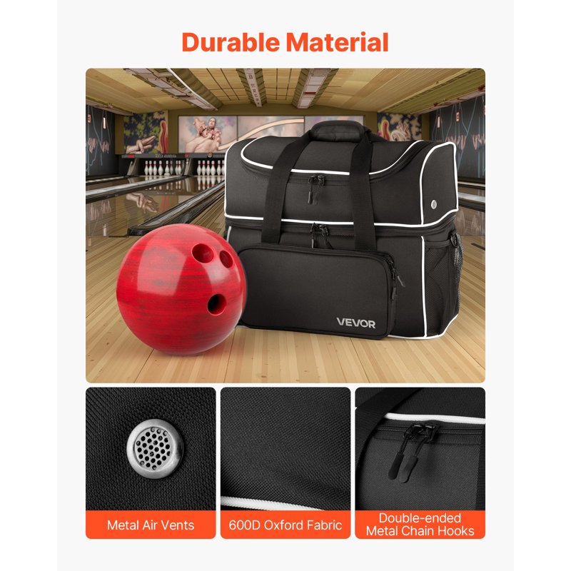 2-Ball Roller Bowling Bag with Shoe Compartment & Wheels - Durable Travel Case