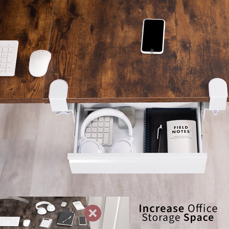 Clamp-On Under Desk Storage Drawer - White Steel Office Organization