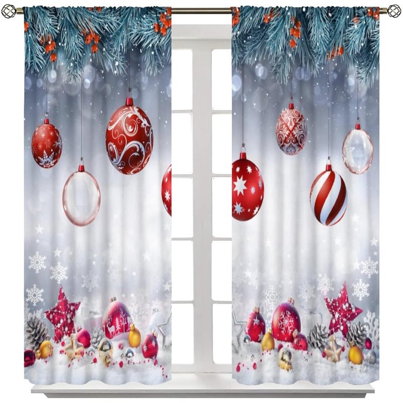 Christmas Snowman Xmas Tree Santa Curtains Blackout 2 Panel Set Window Drapes
