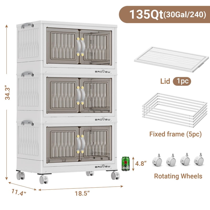 Large Stackable Storage Bins with Lid & Doors, 120QT Collapsible Closet Organizers