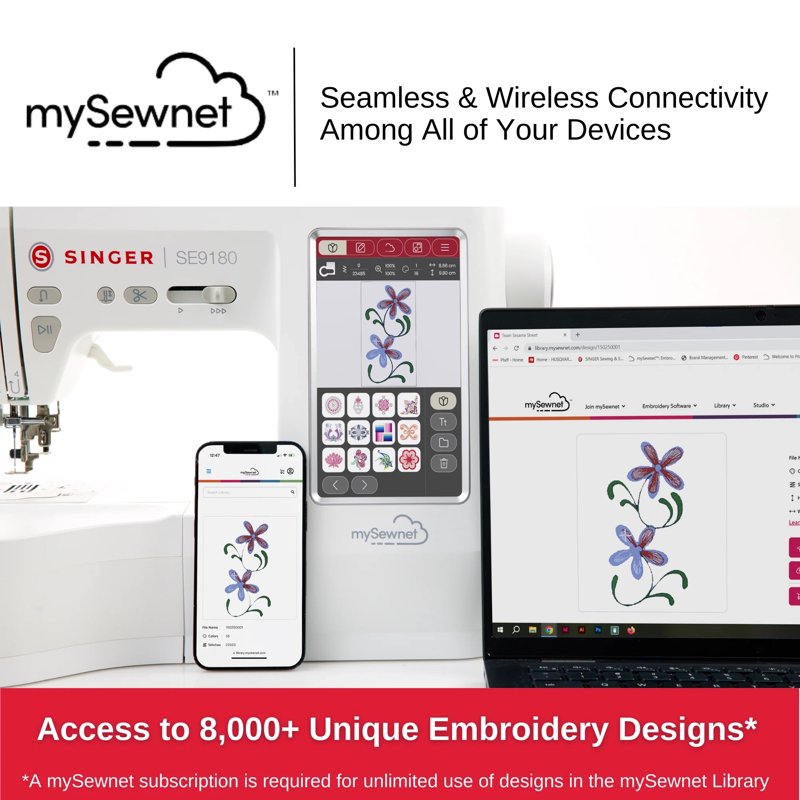Embroidery & Sewing Machine with 250 Stitches, 150 Designs, 7-Inch Touch Screen