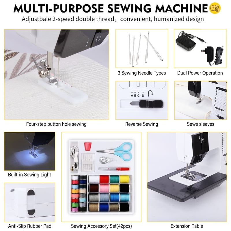 Portable Sewing Machine for Beginners with 38 Stitches & Extension Table - Dual Speed