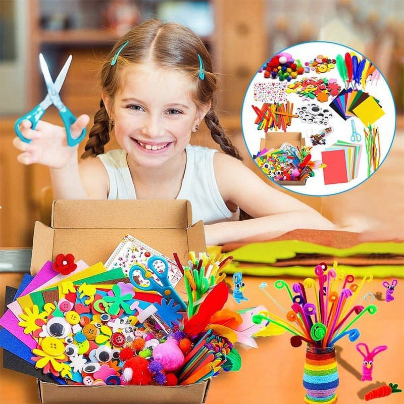Kids DIY Art & Craft Kit with Wooden Sticks, Beads, Stickers, and More - Creative Craft Supplies for Children